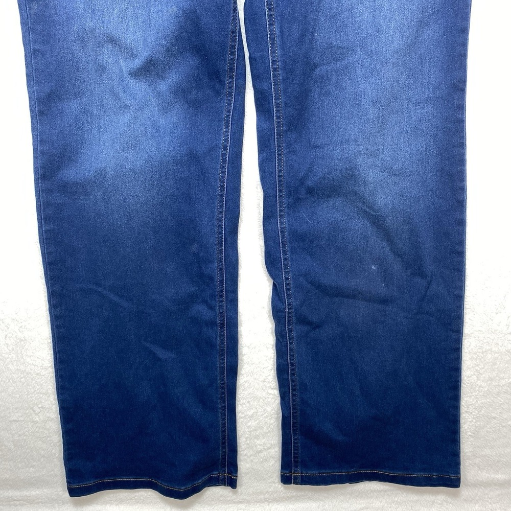 Wide Leg Trouser Jeans High Rise Dark Wash Stretch Denim Patch Pockets Sz 8 Boho - Picture 2 of 15